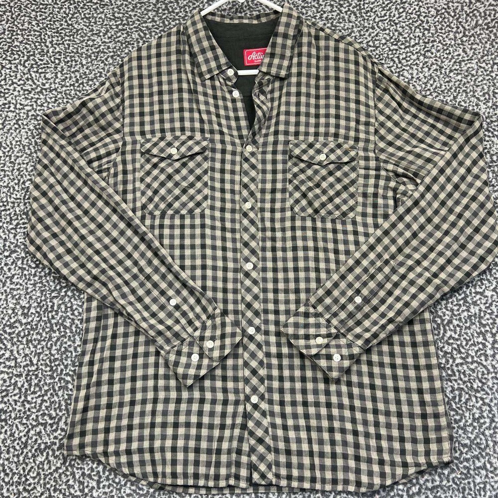 Active Ride Shop Shirt Men Extra Large Plaid Flannel Button Up Long Sleeve XL